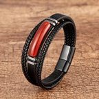 Martin Duval Stone Bar Leather Bracelet - Red Agate