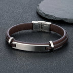 Martin Duval Leather Plate Bracelet - Coffee Silver