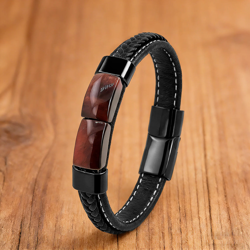Martin Duval Tiger Eye Leather Bracelet - Red Tiger