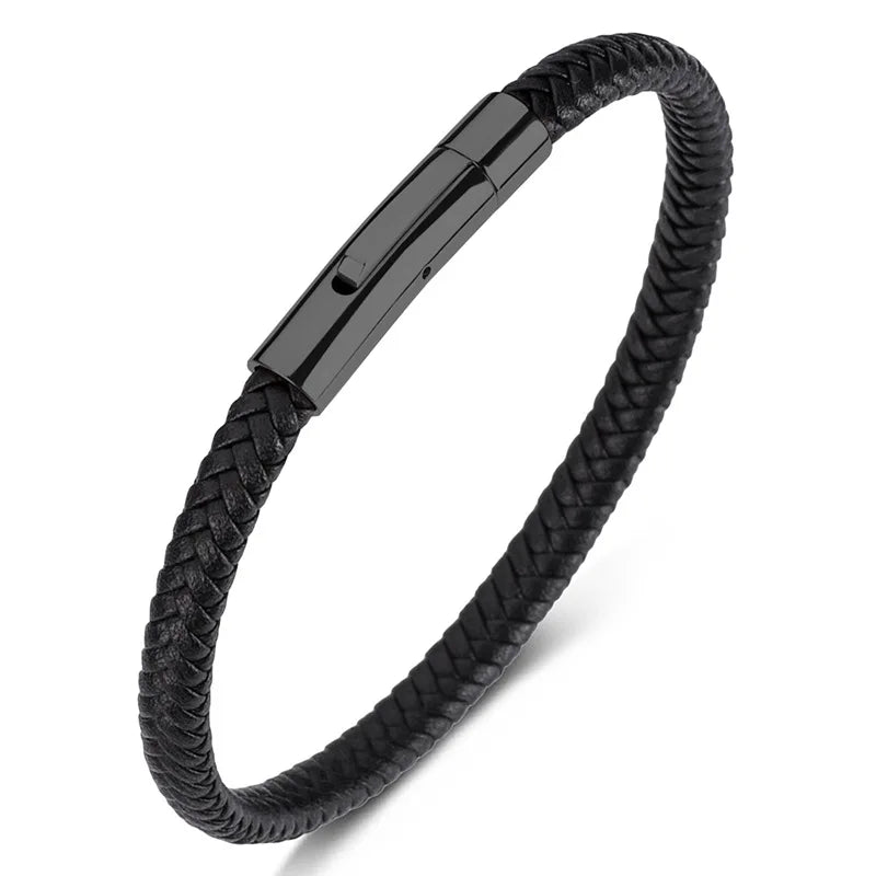Martin Duval Slim Braided Leather Bracelet - Black Black