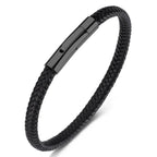 Martin Duval Slim Braided Leather Bracelet - Black Black