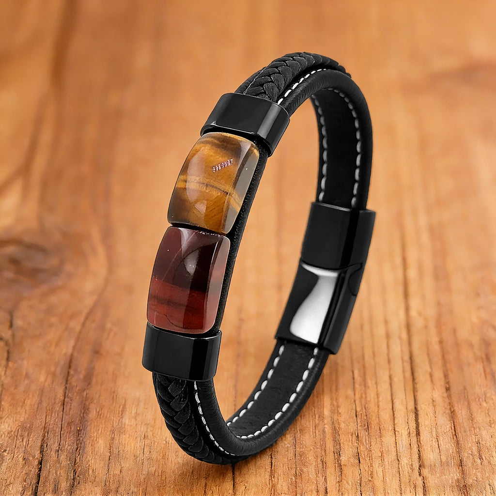 Martin Duval Tiger Eye Leather Bracelet - Yellow Red Tiger
