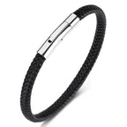 Martin Duval Slim Braided Leather Bracelet - Silver Black