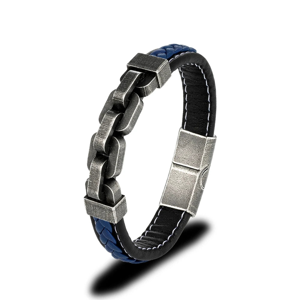 Martin Duval Chain Link Leather Bracelet - Blue