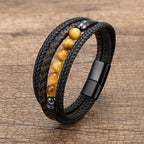 Martin Duval Layered Leather Bracelet - Tiger Eye Stone-A