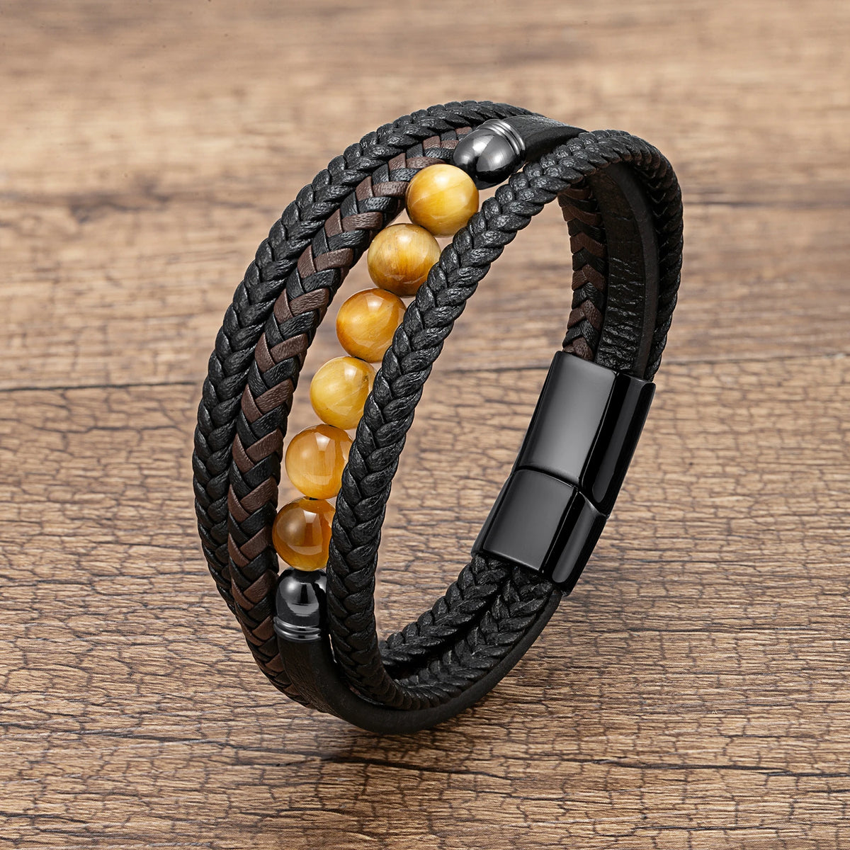Martin Duval Layered Leather Bracelet - Tiger Eye Stone-A