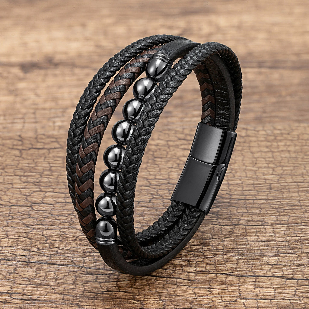 Martin Duval Layered Leather Bracelet - Hematite