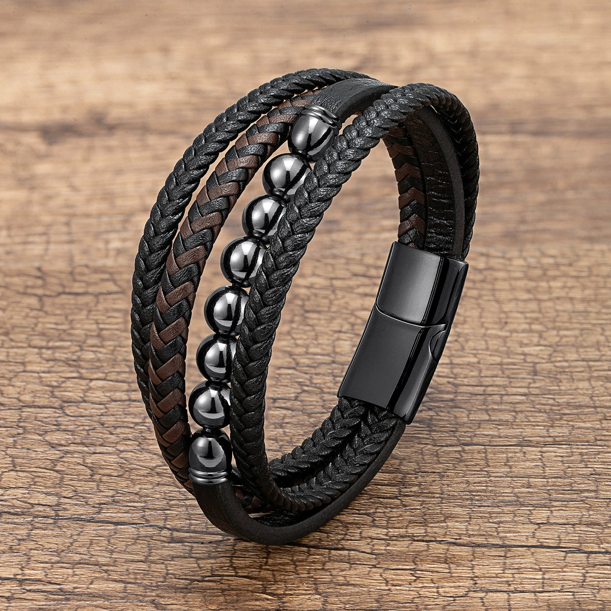 Martin Duval Layered Leather Bracelet - Hematite