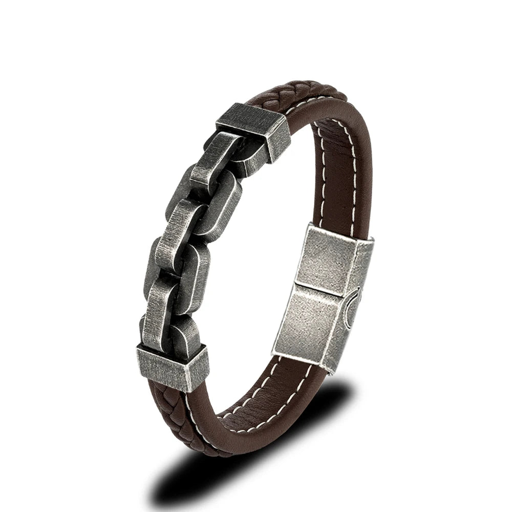 Martin Duval Chain Link Leather Bracelet - Coffee White