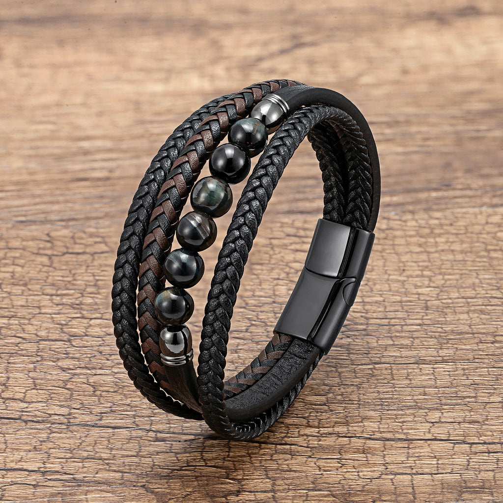 Martin Duval Layered Leather Bracelet - Blue Tiger Eye