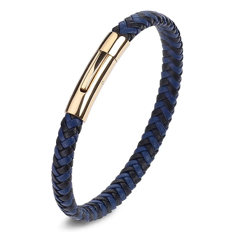 Martin Duval Slim Braided Leather Bracelet - Gold Blue