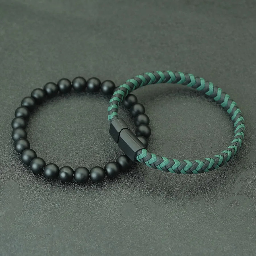 Martin Duval Onyx & Leather Bracelet Set