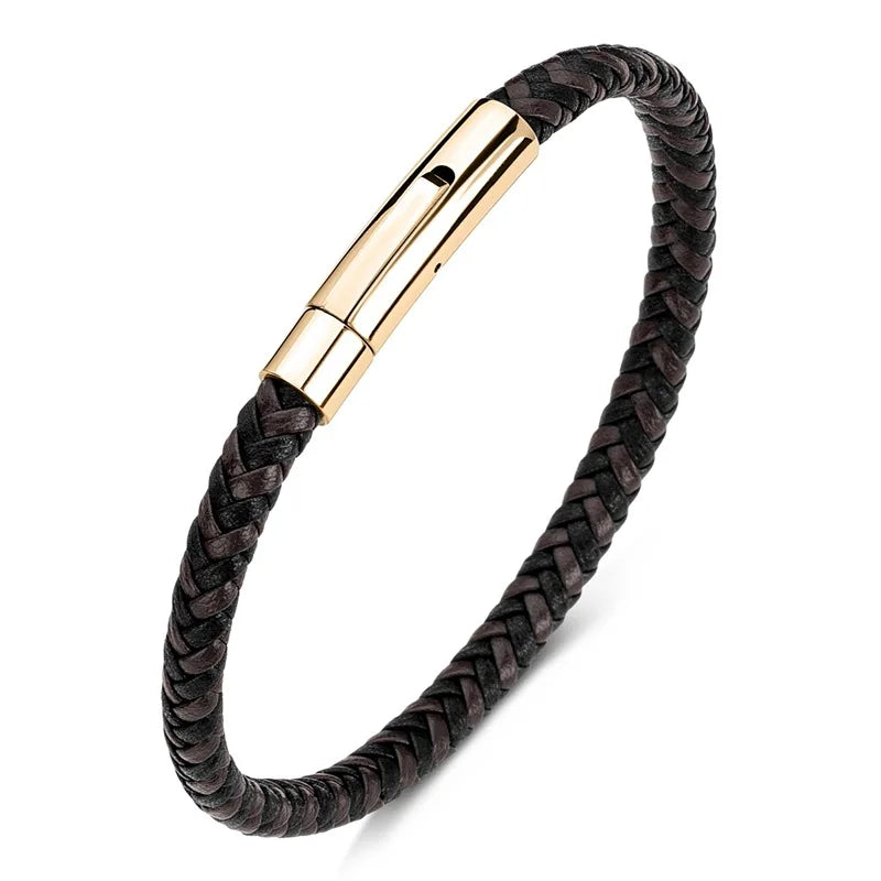Martin Duval Slim Braided Leather Bracelet - Gold Coffee