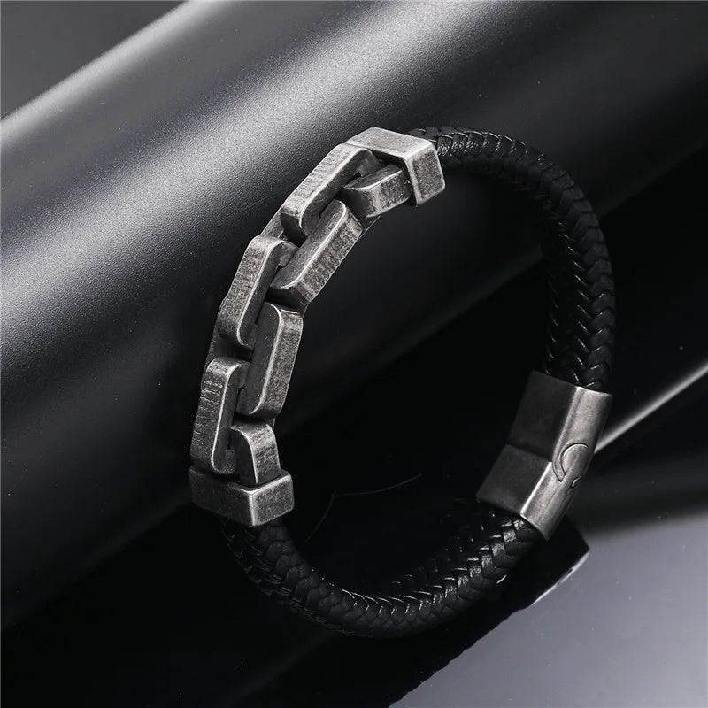 Martin Duval Chain Link Leather Bracelet