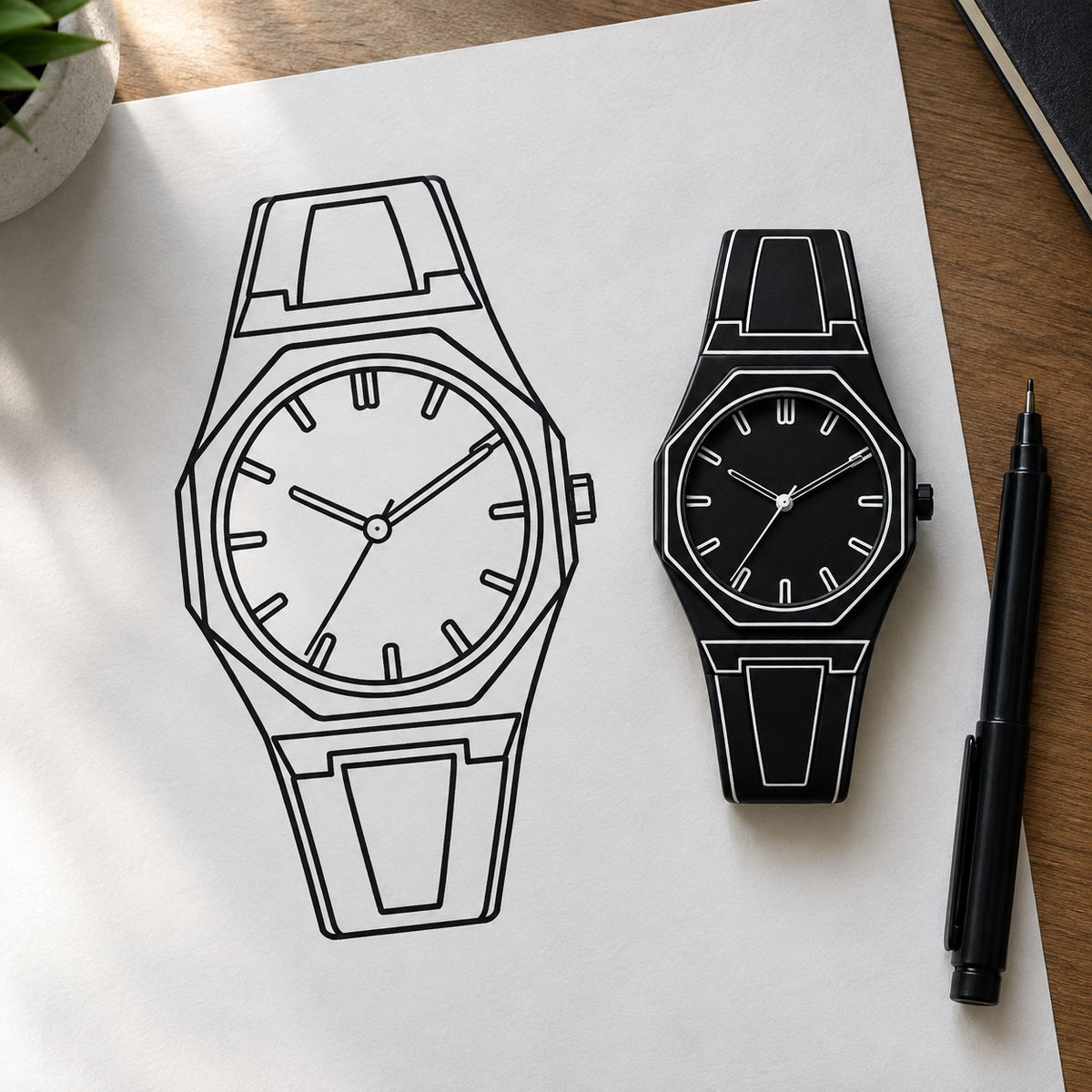 CONTORNO 2D Sketch Edition watch - line-drawing detail