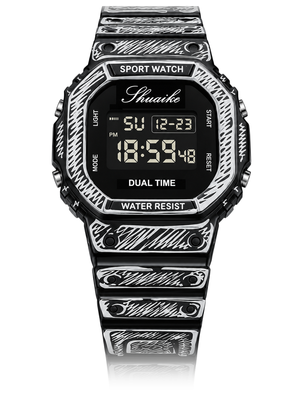 SKETRON square digital watch with doodle print