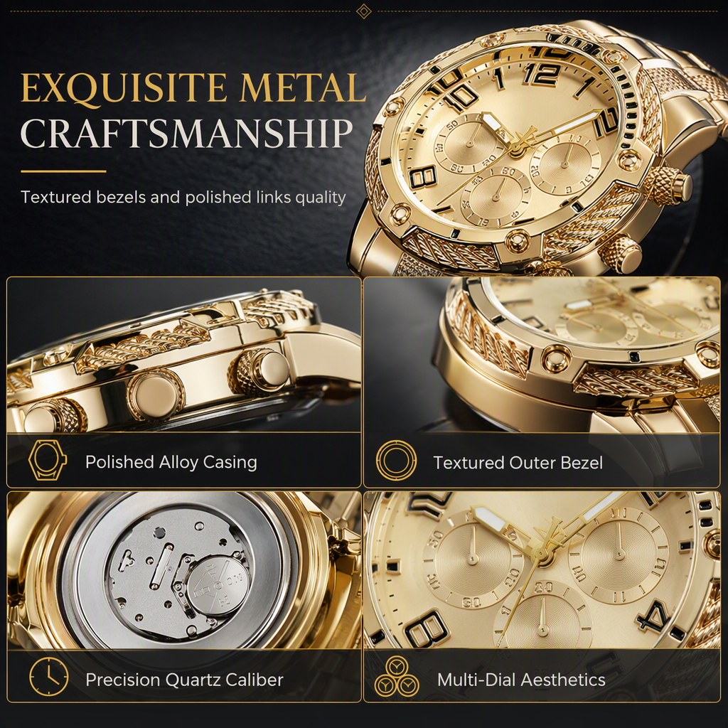 6 Piece Men's Watch Set with Steel Band Fashion Watches in a Gift Box